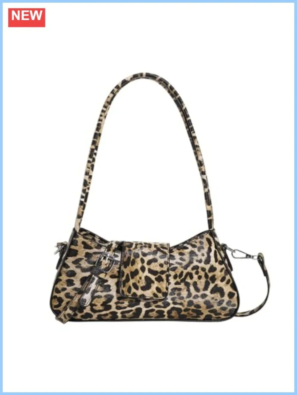 Leopard Print PU Leather Hobo Shoulder Bag Y2k Crescent Tote Purse
